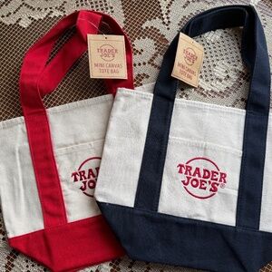 TRADER JOE’S Mini Canvas Tote Bags BLUE RED - SET OF 2